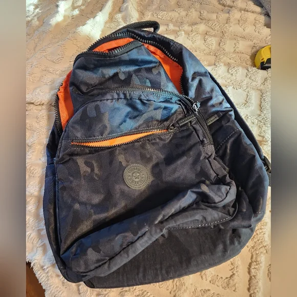 Kipling Seoul Large 15” Laptop Backpack Navy Blue Camo School Book Bag No Ape - Picture 2 of 11